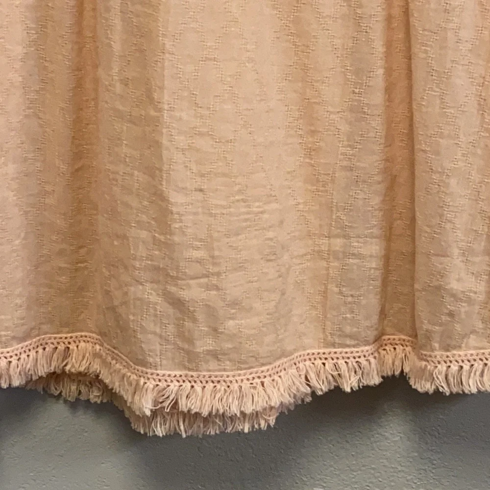 Free People Peach BoHo Fringed Hem Honeycomb Yoke Top 4367